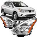 Headlights Assembly Compatible With 2008-2013 Nissan Rogue, 2014-2015 Nissan Rogue Select Chrome Housing Amber Reflector, Halogen Model Replacement Head Lamp Assembly Set