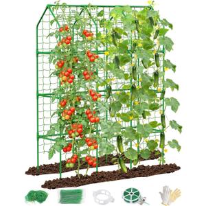 Cucumber Trellis with Grow Bag for Raised Bed, Garden Trellis for Climbing Plants Outdoor (67 * 17 * 65inch(L*W*H), Trellis)