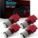 Yorkim 3157 Led Bulb Red Bright 3156 Led Red for Car Brake/Tail Lights with Projector - 3056 3156 3057K 4157K 3047K 3457 3057 4057 4157 T25 Led Bulbs, Pack of 4