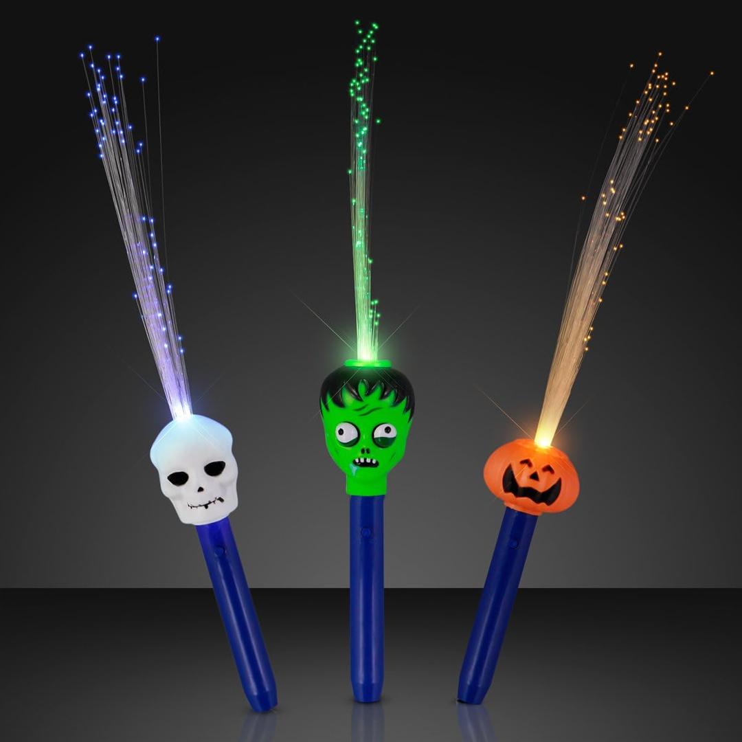 Assorted Flashing Light Up Fiber Optic Halloween Wands (Set of 3)