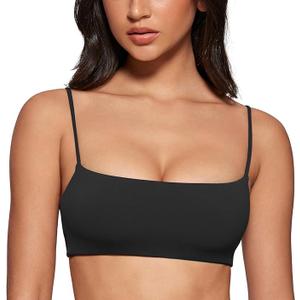 Women's Square Neck Sports Bra Spaghetti Strap Padded Cami Yoga Wireless Square Back Workout Bra Crop Top M