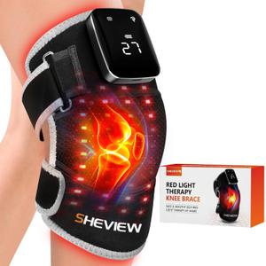 Red Light Therapy for Knee & Shoulder, Upgraded 72 LED Cordless 5000mAh Knee Massage Brace With 5 Vibration, 660nm & 850nm Infrared Red Light Therapy Heated Wrap Device