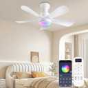 36Inch Ceiling Fans with Lights and Remote/App Control, Flush Mount Ceiling Fan with Reversible Dc Motor RGB Dimmable Light, Noiseless White Modern Small Ceiling Fan for Bedroom Indoor/Outdoor