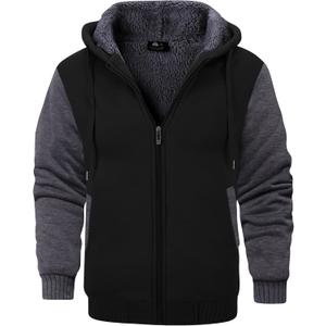 GEEK LIGHTING Mens Fleece-Lined Zip Up Hoodie, Thick Hooded Jacket Winter Warm Athletic Sweatshirt (3X-Large, Black/Gray)