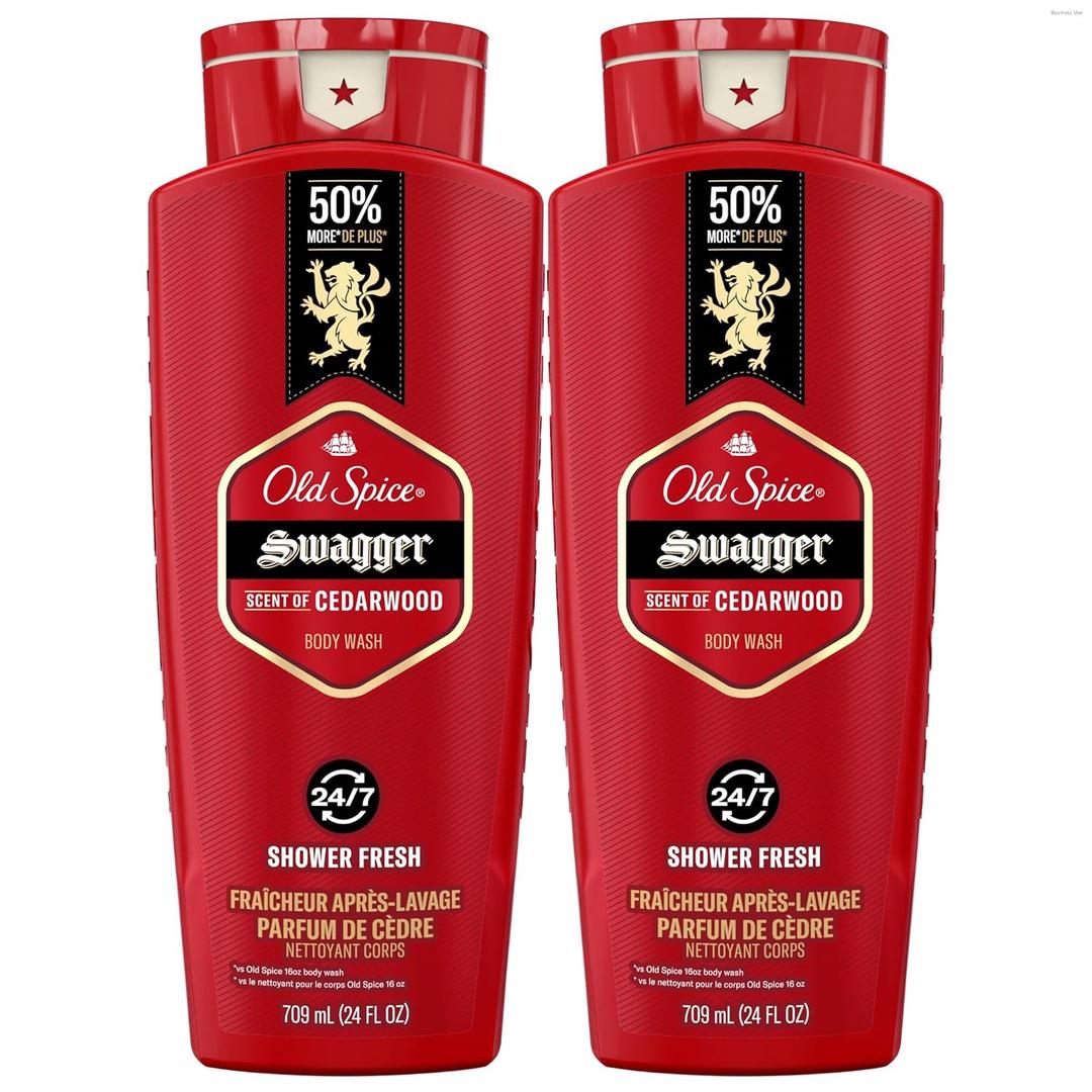 Old Spice Refreshing Body Wash for Men, 3X Defense, 24/7 Shower Fresh with Long Lasting Scent, Red Collection, Swagger with Cedarwood Scent, 24 oz (Pack of 2) 