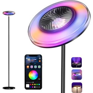 Smart Floor Lamp for Living Room, 66.8" RGB+WW Ripple Projector Floor Lamp, 3-in-1 LED Corner Lamp with RGB+IC Side Light & RA90 Reading Light, Dimmable Mood Light with App Control for Bedroom