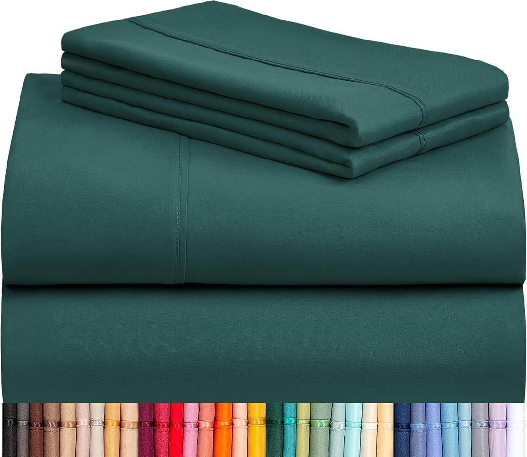LuxClub 4 PC Queen Sheet Set, Breathable Luxury Bed Sheets, Deep Pockets 18" Wrinkle Free Cooling Sheets Machine Washable Hotel Bedding Silky Soft - Emerald Queen