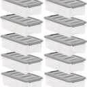 Amazon Basics Plastic Storage Containers with Secure Latching Lids, Stackable Organization Bins for Organizing, Clear/Grey, 5 Quart, Set of 10