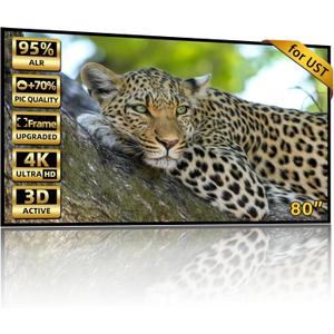 ALR Screen for UST Projector, 80" Fixed Frame Projection Screen Wall Mount
95% Ambient Light Rejecting, 16:9 8K/4K 3D, Grey for Ultra Short Throw Projector, 0.39" Ultra-Narrow Bezel for Movies & Games