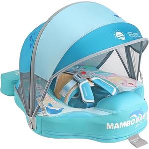 Mambobaby Float with Canopy Tail Non Inflatable Smart Swim Trainer Solid Baby Swim Pool Float Mambo Baby Float Infant Toddler Swimming Ring