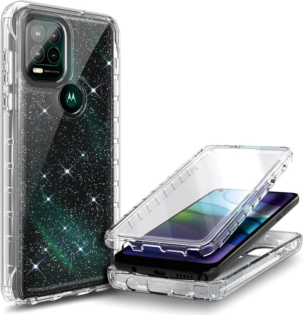 NZND Case for Motorola Moto G Stylus 5G with [Built-in Screen Protector], Full-Body Protective Shockproof Rugged Bumper Cover, Impact Resist Phone Case Cover (Crystal Glitter Clear)