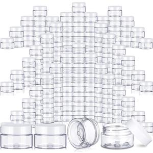 SATINIOR 100 Pcs Plastic Jars with Lids Small Containers Lids Wide Mouth Small Plastic Containers for Lotion Cream Rhinestones Body Butters Travel Storage (2 oz,White)