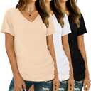 XIEERDUO Womens T Shirts V Neck Summer Tops Basic Short Sleeve Shirts 2 Pack/3 Pack (Large) (White, Black,Red)