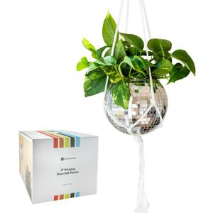 Hanging Disco Ball Planter 8" - with Acrylic Stand and Macrame Plant Hanger - Home Dcor, Room Dcor, Patio or Boho Dcor, Mirror Disco Planter, Disco Decor (8" No Base)