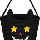 Zrmqh Halloween Basket Personalized Cute Black Cat Pumpkin Cotton Rope Woven Basket Trick or Treat Boo Tote Bags Spooky Halloween Candy Bucket Halloween Party Home Decorations Indoor