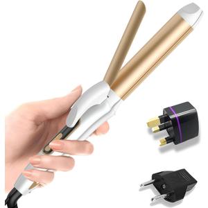 Dual Voltage Curling Iron Travel 2 in 1 Curl and Straightener (110V-240V) 1.25 Inch Normal Size Hair Curle Ceramic with EU/UK Plug Adapter Curling Wand Adjustable Temperature and Anti-Tangle