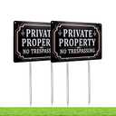Kichwit 2 Pack Private Property No Trespassing Sign, Aluminum, 12" x 8", 14" Metal Stakes Included