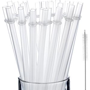 Jovitec 50 Pieces Plastic Straws Reusable for Tumblers Mason Jars Milkshakes Smoothies Reusable Hard Plastic Drinking Straws with Cleaning Brush(11 Inch,Clear)