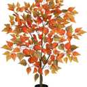 Artificial Fall Tree with Pot, 40.5" Tall Fake Birch Tree with Realistic Wood Trunk Silk Orange Leaves for Home Decor, Faux Autumn Maple Tree for Indoor Outdoor Home Decor and Housewarming Gift 3ft