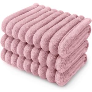 LINENLUX 1 Pack 3 Soft Fleece Dog Blanket for Pet Washable Warm Cat Puppy Fluffy Calming Flannel Pink Medium
