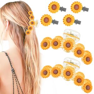 6Pack Elegant Sunflower Strong Hold Hair Claw Clips Floral Hair Barrettes | Elegant sunflower hair accessory for women/girls. Strong hold claw clip for spring, summer, birthday, wedding, party favors