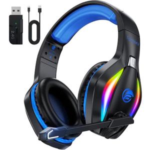 Fachixy FC-100 Wireless Gaming Headset for PS5, PS4, Switch - Gaming Headphones with Lossless Audio & 50Hrs Battery Life - Gamer Headset with Microphone for Mac, Laptop, Mobile (Blue)