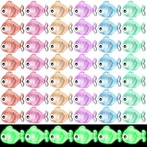 Barydat 96 Pcs Luminous Mini Resin Fish Summer Mini Resin Animals Miniatures Fish Figures Tiny Animals Figures Glow in The Dark Micro Landscape Dollhouse Garden DIY Decoration