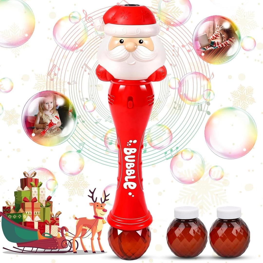 Christmas Santa Bubble Wand Machine for Kids Maker Blower Toys Christmas Basket Stocking Stuffers Birthday Gift Outdoor Indoor Automatic for 3 4 5 6 7 8 + Year Old Toddlers Little Girls Boys