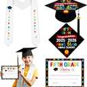 Cuffbow 3 Pcs 5th Grade Graduation Set Class of 2026 Graduation Cap and Stole Sash with Diploma Certificates Set Teachers Parents Gifts for Students