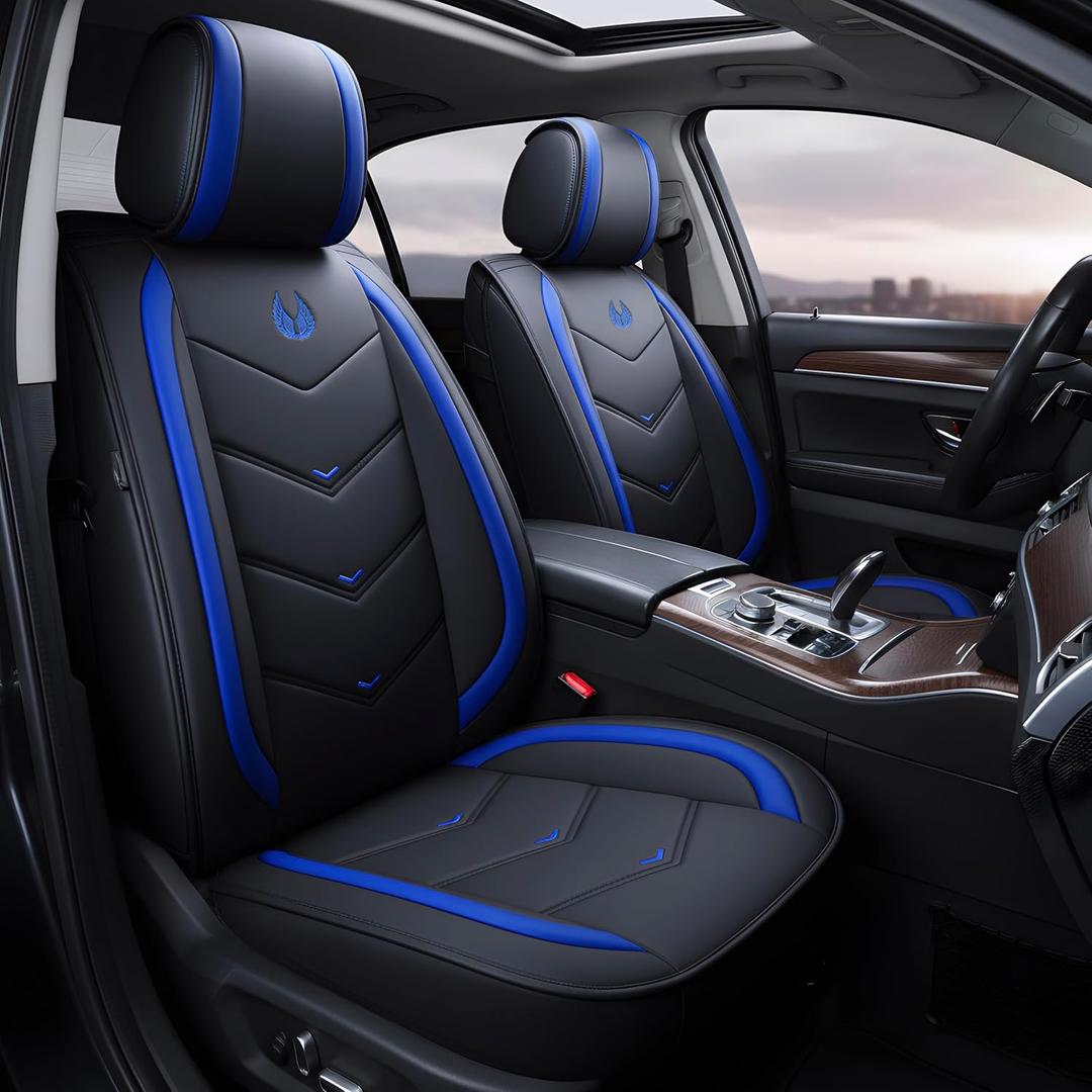 Seat Covers Full Set, Black Seat Covers for Cars 5 Seats, Car Seat Protector, Waterproof Faux Leather Car Seat Cushion, Front and Rear Car Seat Cover Fit for Most Sedans SUV Pick-up Truck (003 Blue)