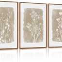 CHDITB Botanical Farmhouse Wall Art Set, Framed Boho Plant Wall Decor, Neutral Minimalist Floral Wall Painting, Rustic Wildflower Canvas Art Prints for Living Room, Bedroom, Bathroom - Large 16"x24"x3