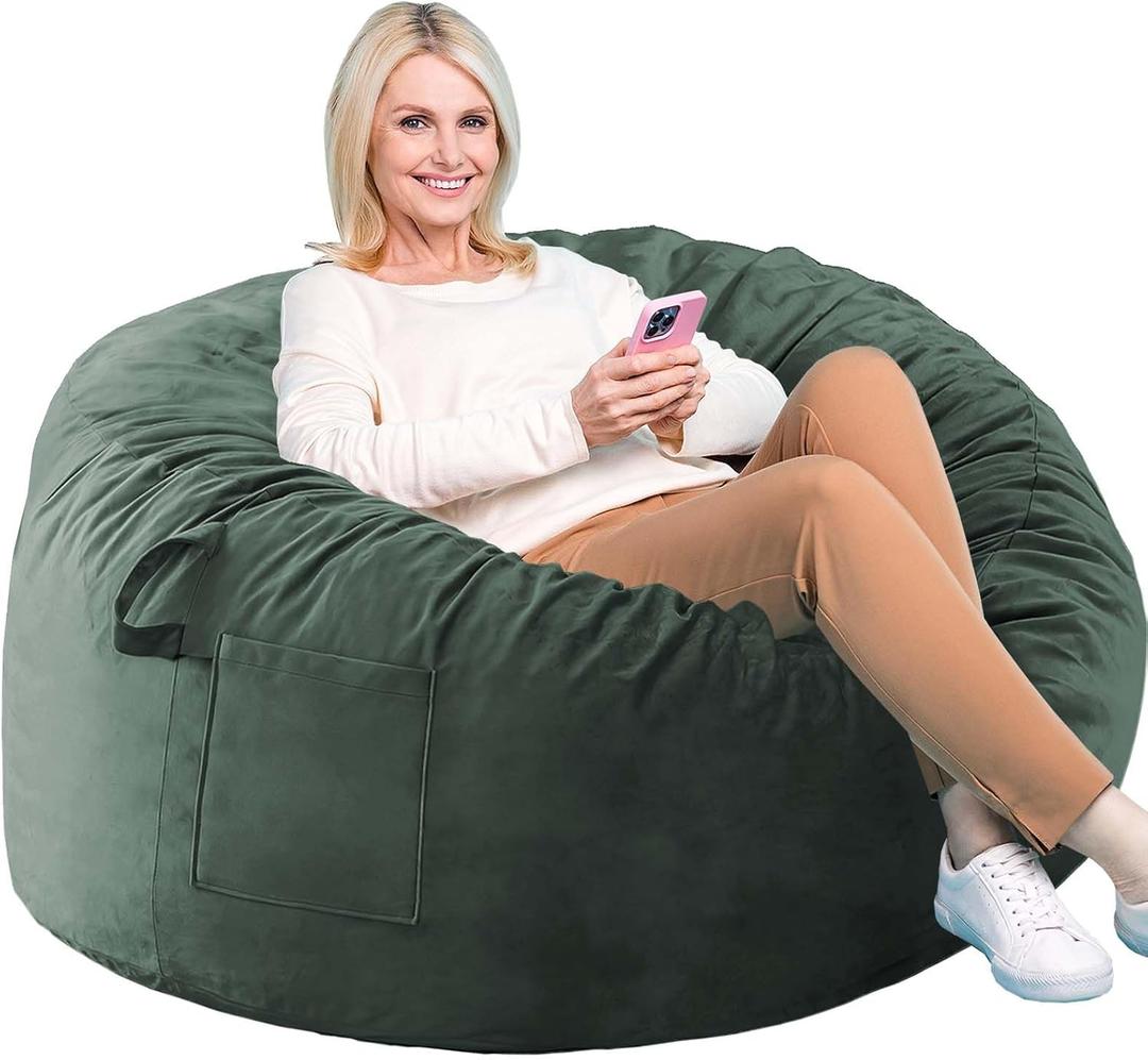 Bean Bag Chairs, Memory Foam Stuffing Bean Bag Chair for Adults/Teens/Kids, Velvet Lazy Sofa Furniture with Removable High-Rebound Memory Foam for Living Room Bedroom College Dorm (Medium (34x34x22In)) Dark Green