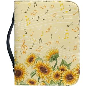Suobstales Sunflower Music Note Bible Covers PU Leather Durble Bible Case for Women Men Bible Bag Tote Book Carrying Case Christian Bible Accessories with Handle, Yellow, M