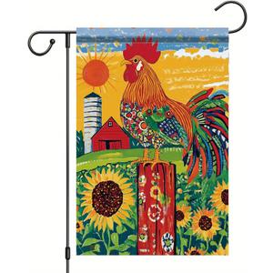 Spring Summer Rooster Garden Flag Farmhouse Chicken Garden Flags for Outside Floral Rooster Yard Flag 12x18 Double Sided Small Outdoor Welcome Flags Farm Chicken Coop Decor