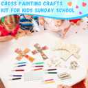 Blueweenly 12 Pack Christmas DIY Wood Cross Painting Crafts Kit for Kids Sunday School Vacation Bible Supplies Coloring Christian Religious Crafts with 12 Watercolor Pens for Art Party Decoration
