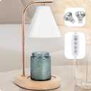 Candle Warmer Lamp with Retro Wooden Base - Home Decor Wax Melt for Small and Large Jar Candles, Candle Heater Lamp with 2 Bulbs, Dimmer and Timer Function-White