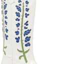 Cowboy Boots For Women, Cute Bluebonnet Floral Embroidered Fashion Country Boots Pointed Toe Chunky Heel Wide Calf Fancy White Cowboy Boots, Cowgirl Boots, 6