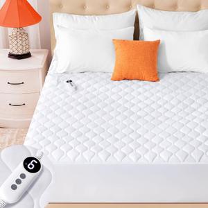 Heated Mattress Pad Twin Size, Quilted Fitted Electric Mattress Pad with 9 Heat Setting Controller, 2/4/6/10 Hours Auto Off, Soft Mattress Cover Stretches up to 21 Inches Deep, White