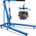 2 Ton Hydraulic Engine Hoist Crane with Lever, Folding Heavy-Duty Cherry Picker with 6 Locking Wheels & 4 Boom Positions, for Truck/SUV Engines, Garage Workshop, Industrial Lifting (Net Wt. 168 lbs)