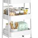 EAGMAK 3 Tier Utility Rolling Cart, Metal Storage Cart with Handle and Lockable Wheels, Multifunctional Storage Organizer Trolley with Mesh Baskets for Kitchen, Living Room, Office, Garage (White) (Normal)