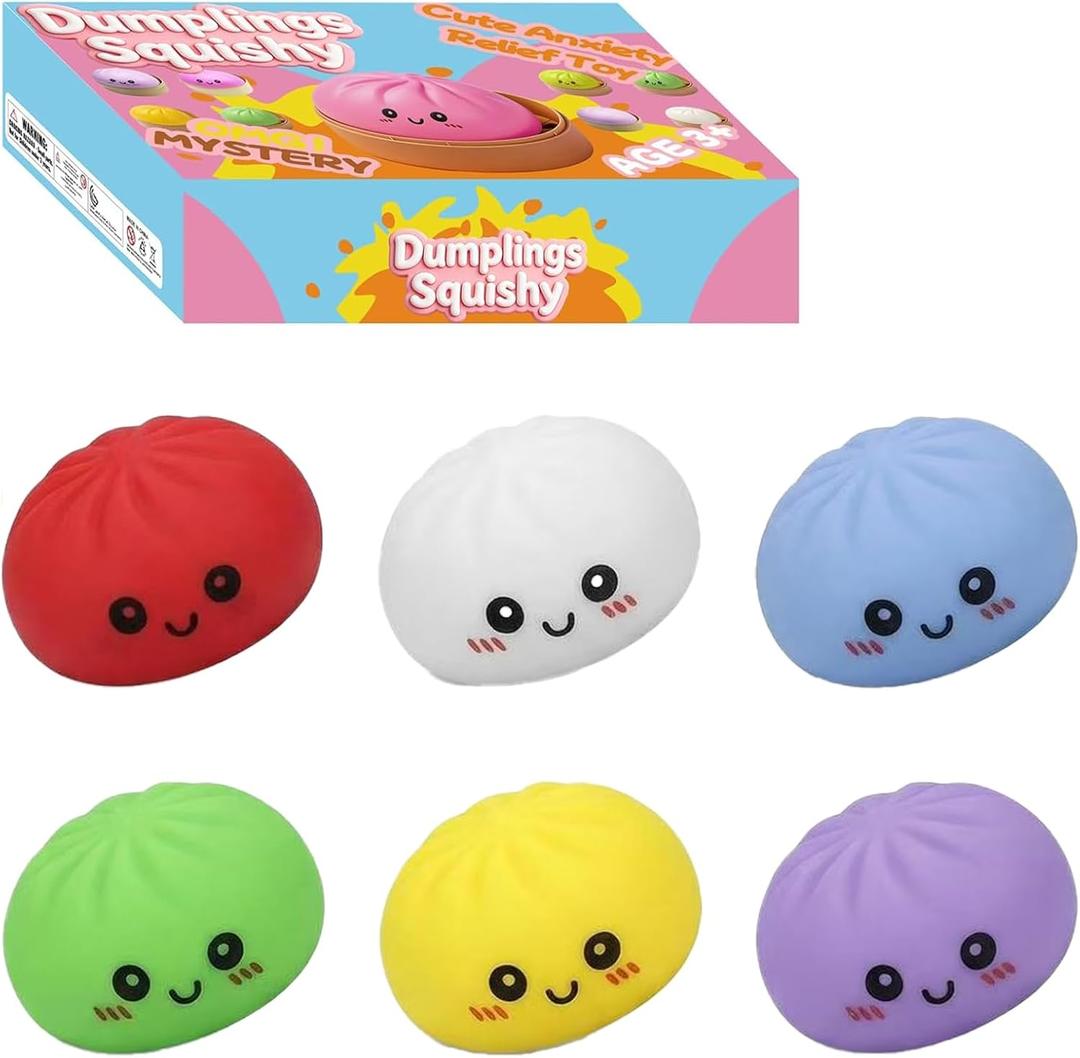 Dumplings Squishy Mystery Mini Dumplings Squishy Stress Balls Fidget Sensory Toy Soft Squeeze Decompression Dough (colorful-6pcs-A)