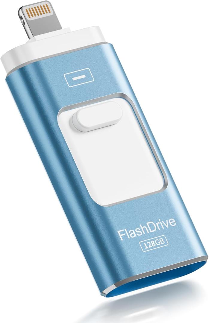 Apple MFi Certified 128GB Flash Drive for iPhone Thumb Drive Photo Stick, USB Memory Stick iPhone Flash Drive for Photos Videos, High Speed Jump Drive Compatible for iPhone/iPad/Android/PC (Blue) (128GB, Blue)