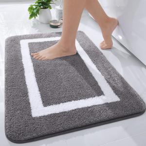 Kitinjoy Luxury Bathroom Rug Mat, Ultra Soft Water Absorbent Microfiber Bath Rug, Non Slip Plush Shaggy Bath Carpet, Machine Wash Dry, Bath Mats for Bathroom Floor, Tub and Shower, 16 x 24, Dark Grey (1'4" x 2' (Rectangular))
