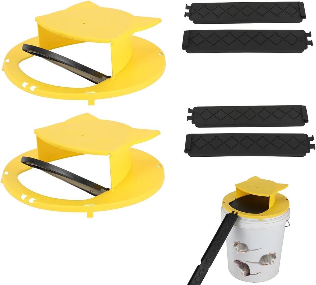 Mouse Bucket Trap for 5 Gallon Bucket, Auto Reset Bucket Lid Mouse Trap, Reusable Rodent Catching Solution for Garage Basement Warehouse Indoor Outdoor(2PACK)