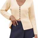 Saodimallsu Womens V Neck Cardigan Sweaters Button Up Fall Trendy Front Split Long Sleeve Sweater Blazer (Small, Beige)