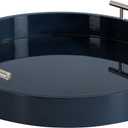 Kate And Laurel Lipton Modern Round Tray; 15.5 Diameter; Navy and Silver; Decorative Accent Tray for Storage and Display