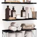 Fixwal 3+1 Tier Bathroom Floating Shelves Over Toilet, 15.8in Farmhouse Rustic Wood Shelves, Wall Decor for Bathroom, Living Room,Bedroom and Kitchen (Black)