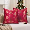 Red and Gold Christmas Pillow Covers Velvet Christmas Trees Throw Pillow Cover 18x18 Set of 2 Throw Pillowcases Cushion Cases Winter Outdoor Decorative for Sofa Couch Bed Living Room Home Decor