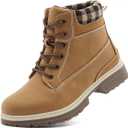 Snow Hiking Winter Boots for Women - Casual Brown Combat Work Boot - Non-slip Fur-Lined Ankle Boots - Fashion Boots Waterproof Leather Shoes, 8.5