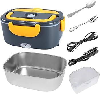 Electric Lunch Box 1.5L Food Heater, Portable 60W Food Warmer for Car and Home, with Detachable 304 Stainless Steel Container Fork and Spoon